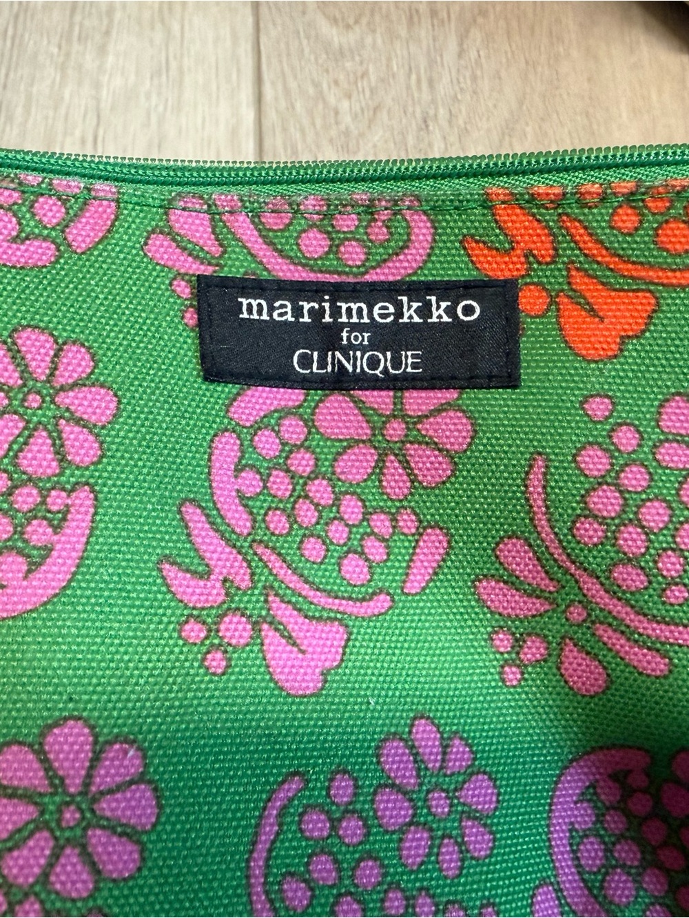 Clinique x Marimekko Green Cosmetic Bag with Pink & Orange Floral Print